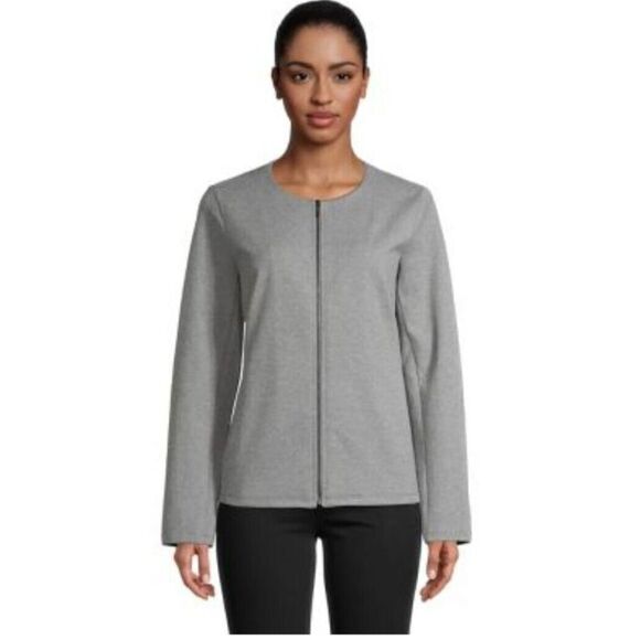 Eileen Fisher Jacket‎ Womens Size Large Gray Round Neck Full Zip Casual Preppy - Picture 2 of 10